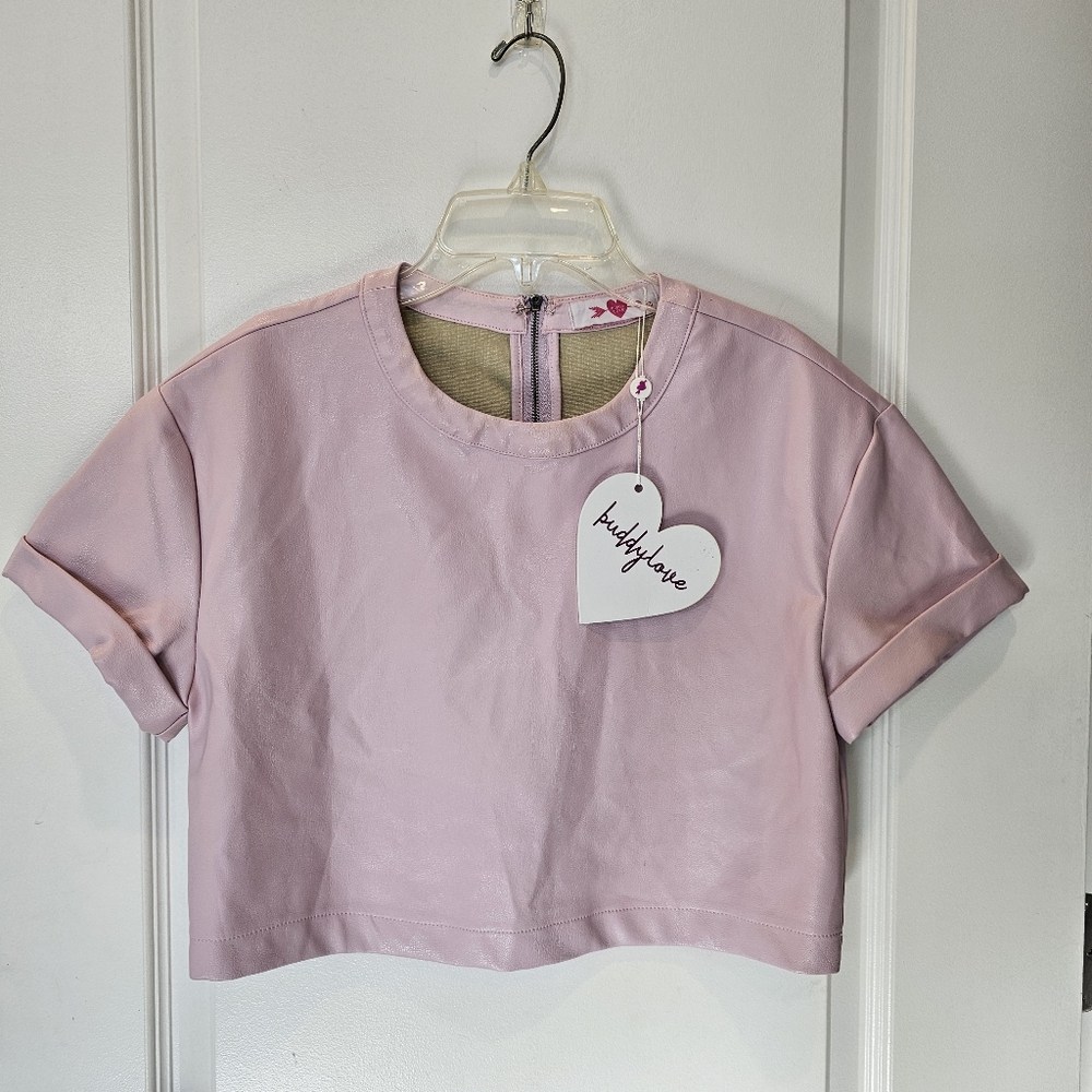 BUDDY LOVE Taylor Vegan Leather Crop Top In Pink Lavendar